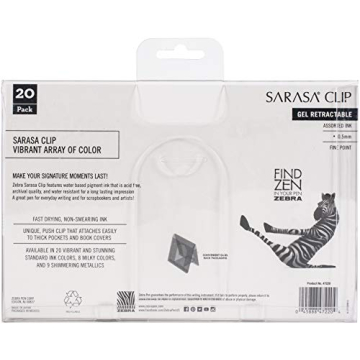 Zebra Sarasa Clip 0.5mm Gel Pens, 20 Colors, Great for Writing