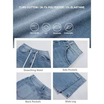 PLNOTME Womens Baggy Wide Leg Jeans Boyfriend Drawstring High Waisted Mom Denim Pants with Pockets Light Blue