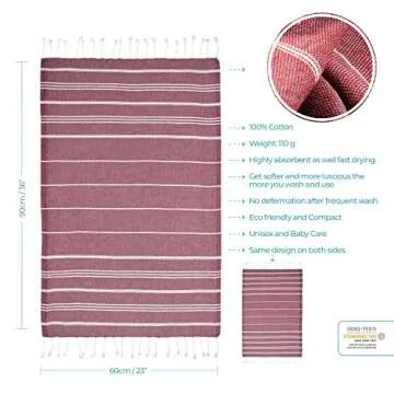 Cacala 100% Turkish Cotton Kitchen Tea Towels, Highly Absorbent Luxury Soft Quick Drying Dish Towel with Hanging Loop for Gym, Yoga, Bath, Sports, Cleaning and Kitchen (23 x 36), Burgandy