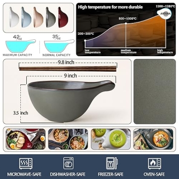 Artena Ceramic Ramen Bowl Microwave Safe with Chopsticks