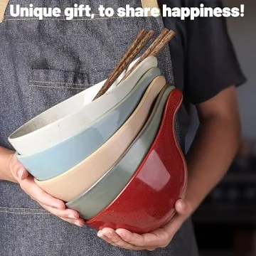 Artena Ceramic Ramen Bowl Microwave Safe with Chopsticks