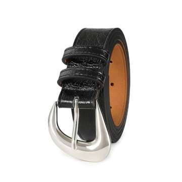 Trendy RISANTRY Black Leather Belt for Women
