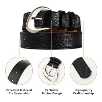 Trendy RISANTRY Black Leather Belt for Women