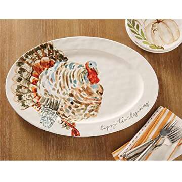 Mud Pie Watercolor Turkey Platter Beautiful Design 14 Inch