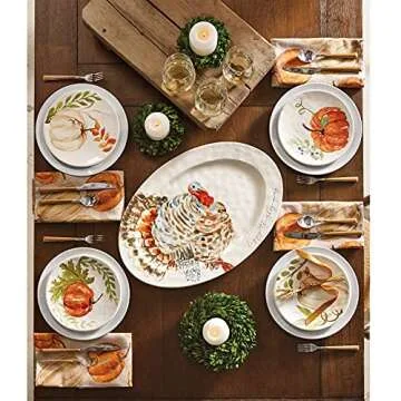 Mud Pie Watercolor Turkey Platter Beautiful Design 14 Inch