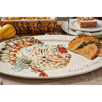 Mud Pie Watercolor Turkey Platter Beautiful Design 14 Inch