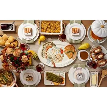 Mud Pie Watercolor Turkey Platter Beautiful Design 14 Inch