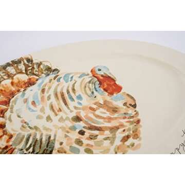 Mud Pie Watercolor Turkey Platter Beautiful Design 14 Inch