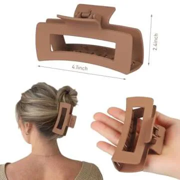 4.1 Inch Large Hair Claw Clips 8 Pcs Rectangle Big Hair Clips for Thick Hair Nonslip Claw Clips Acrylic Banana Jaw Clips Hair Accessories for Women and Girls (Brown Colorful)