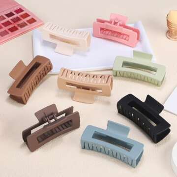 4.1 Inch Large Hair Claw Clips 8 Pcs Rectangle Big Hair Clips for Thick Hair Nonslip Claw Clips Acrylic Banana Jaw Clips Hair Accessories for Women and Girls (Brown Colorful)