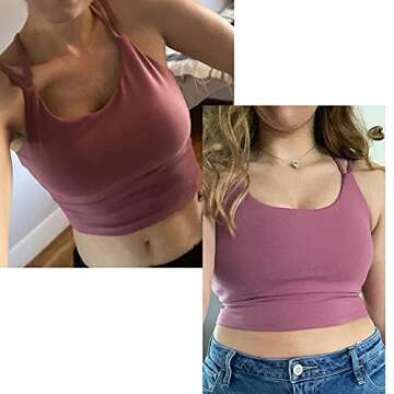 Vorcy Womens Padded Sports Bra Fitness Workout Running Camisole Crop Top with Built in Bra Pink