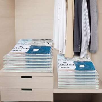 MagicBag Smart Design Instant Space Saver Storage - Flat Heavy Duty Large - Set of 3 Bags Total - Airtight Double Zipper - Vacuum Seal - Clothing, Pillows - Home Organization