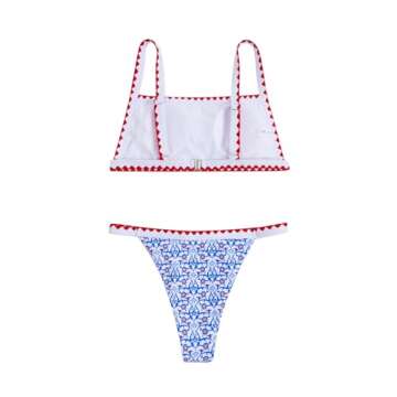 SOLY HUX Women's Swimsuits Floral Micro Bikini High Cut Thong Two Piece Sets Summer Bathing Suit Whi...