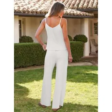 Caracilia 2 Piece Lounge Sets for Women Summer Casual Matching Wide Leg Pants Beach Travel Vacation 2025 Trendy Outfits White Medium