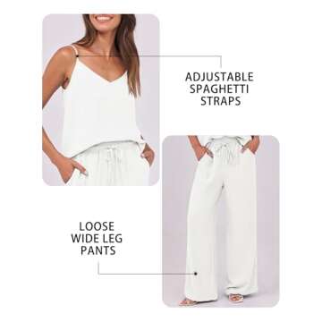 Caracilia 2 Piece Lounge Sets for Women Summer Casual Matching Wide Leg Pants Beach Travel Vacation 2025 Trendy Outfits White Medium