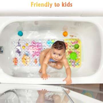 Baby Bath Mat for Tub for Kids, 40in x 16in Non Slip Cartoon Bath Tub Shower Mat Anti Slip with Drai...