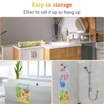 Baby Bath Mat for Tub for Kids, 40in x 16in Non Slip Cartoon Bath Tub Shower Mat Anti Slip with Drain Holes and Suction Cups Machine Washable, Octopus