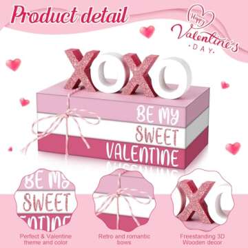 Chenkaiyang 2 Pcs Pink Valentine's Day Tiered Tray Decor Bundle, Rustic Wood Decorative Book Stack,B...