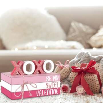 Chenkaiyang 2 Pcs Pink Valentine's Day Tiered Tray Decor Bundle, Rustic Wood Decorative Book Stack,Be My Sweet Valentine Love Table Sign with Twine for Farmhouse Shelf Home Tiered Tray Decor(Pink)