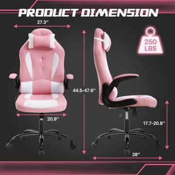Stylish Ergonomic Gaming Chair for Kids and Adults in Pink with Lumbar Support