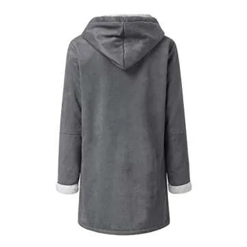 Winter Warm Coats for Women Plus Size Hooded Jackets Parka Solid Thicken Jackets Long Cotton Pea Coat Gray