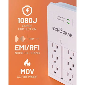 ECHOGEAR Surge Protector with 6 Pivoting Outlets