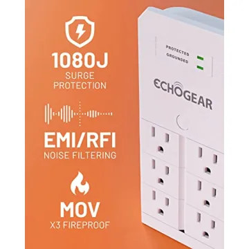 ECHOGEAR Surge Protector with 6 Pivoting Outlets