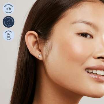 Tini Lux | Hypoallergenic Earrings | Titanium Bijou Stud Earrings | Small Silver Baguette Crystal De...