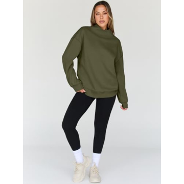 Trendy Queen Womens Oversized Sweatshirts Turtleneck Pullover Long Sleeve Hoodies Tops Fall Fashion Outfits 2025 Clothes ArmyGreen M