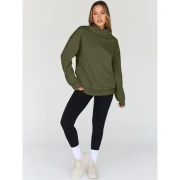 Trendy Queen Womens Oversized Sweatshirts Turtleneck Pullover Long Sleeve Hoodies Tops Fall Fashion Outfits 2025 Clothes ArmyGreen M