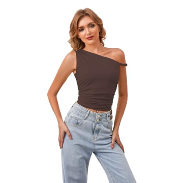 Chic Ythomm Women One Shoulder Ruched Crop Top