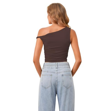 Chic Ythomm Women One Shoulder Ruched Crop Top