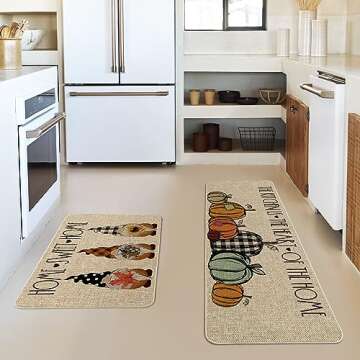 Artoid Mode Home Sweet Home Gnome Pumpkin Decorative Kitchen Mats Set of 2, The Kitchen is The Heart...
