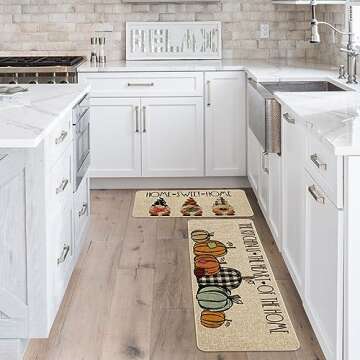 Artoid Mode Home Sweet Home Gnome Pumpkin Decorative Kitchen Mats Set of 2, The Kitchen is The Heart of The Home Seasonal Fall Holiday Party Vintage Low-Profile Floor Mat - 17x29 and 17x47 Inch