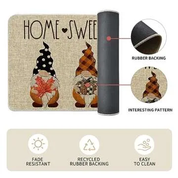 Artoid Mode Home Sweet Home Gnome Pumpkin Decorative Kitchen Mats Set of 2, The Kitchen is The Heart of The Home Seasonal Fall Holiday Party Vintage Low-Profile Floor Mat - 17x29 and 17x47 Inch