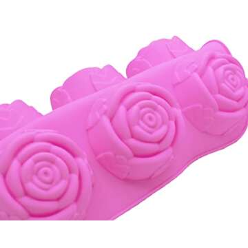 3 Pack of x Large Rose Flower Ice Cube Chocolate Soap Tray Mold Silicone Party maker (Ships From USA)