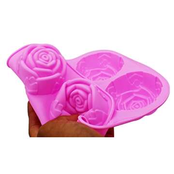 3 Pack of x Large Rose Flower Ice Cube Chocolate Soap Tray Mold Silicone Party maker (Ships From USA)