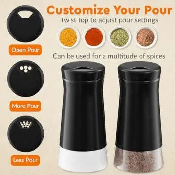 HOME EC Original Salt and Pepper Shakers Set with Adjustable Pour Holes - Black Salt Shaker and Pepp...