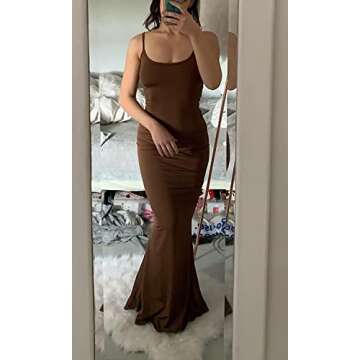 Forlisea Women's Sexy Bodycon Maxi Dress Spaghetti Strap Sleeveless Long Party Club Dress Brown