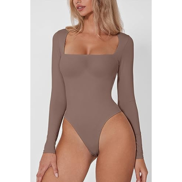 QINSEN Women's Curved Shoulders Bodysuit Rose Taupe Comfort