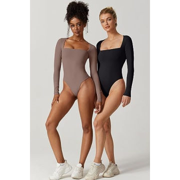 QINSEN Women's Curved Shoulders Bodysuit Rose Taupe Comfort