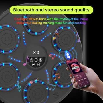 Music Boxing Machine Smart Bluetooth Boxing Equipment for Adults and Kids Home Gym Workout Exercise（2 Pairs of Gloves） (Blue Light)