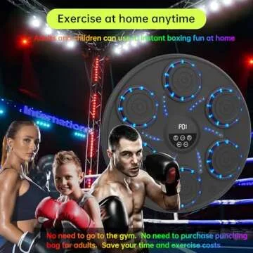 Music Boxing Machine Smart Bluetooth Boxing Equipment for Adults and Kids Home Gym Workout Exercise（2 Pairs of Gloves） (Blue Light)