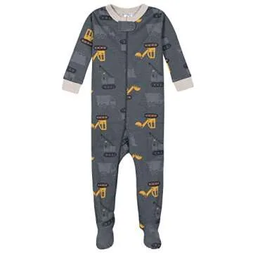 Gerber Baby Boys' 4-Pack Footed Pajamas, Bears & Trucks Grey, 12 Months
