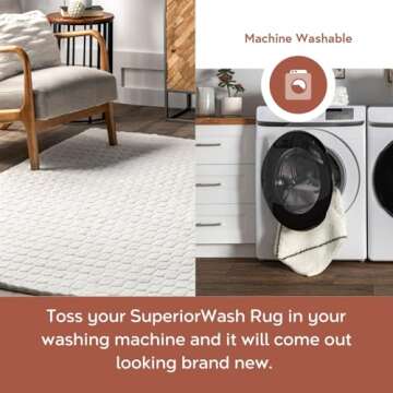 nuLOOM 8' x 10' Cozy Plush SuperiorWash Area Rug, Machine Washable, Non-Slip, Soft Fluffy Shag Carpet for Living Room Bedroom Kids Room Nursery Home Decor, Nia White