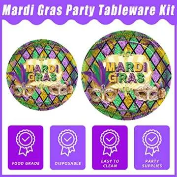 Kepeel 96 Pcs Mardi Gras Party Supplies Set for 24 Guests