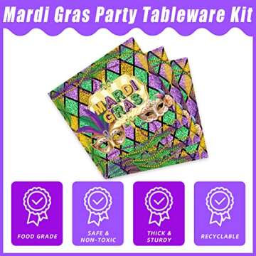 Kepeel 96 Pcs Mardi Gras Party Supplies Set for 24 Guests