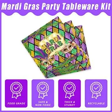 Kepeel 96 Pcs Mardi Gras Party Supplies Set for 24 Guests