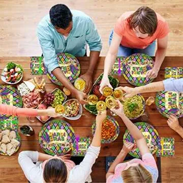 Kepeel 96 Pcs Mardi Gras Party Supplies Set for 24 Guests