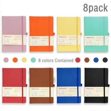 Heture 8 Pack Lined Journal Notebooks, A5 Hardcover Notebooks, 5.5 x 8.3 inch, 100GSM,160 Pages, Cla...